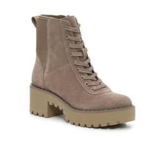 VINCE CAMUTO "Mabrela" Taupe Suede Urban Lace Up Chunky Platform Combat Boots 10
